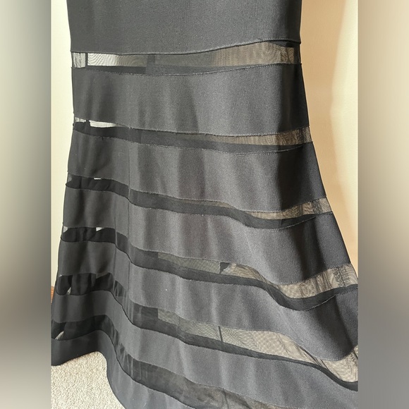 JS Collections Black Illusion Striped Evening Gown | Size 4 | Beaded Neckline - Picture 8 of 13